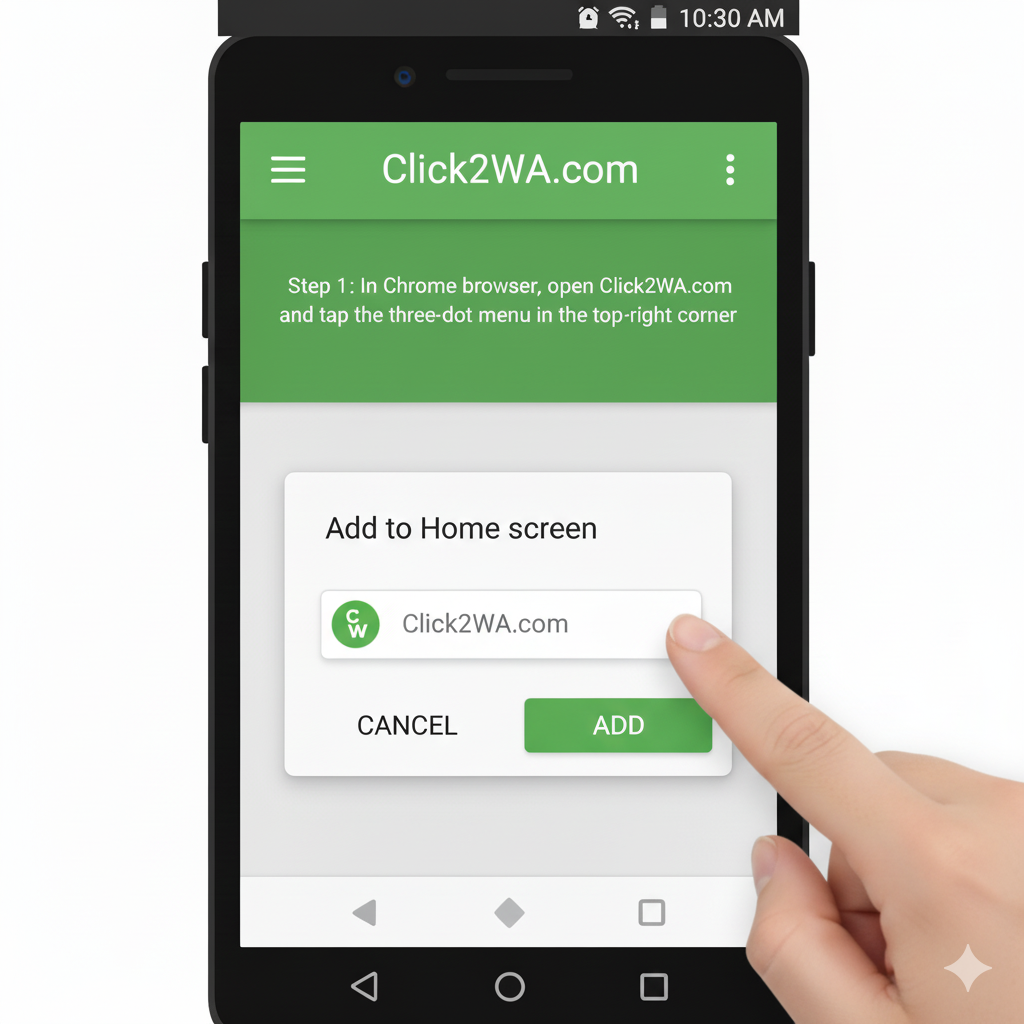 download click2wa Tap the Add button when the Add to Home screen popup appears on Click2WA.